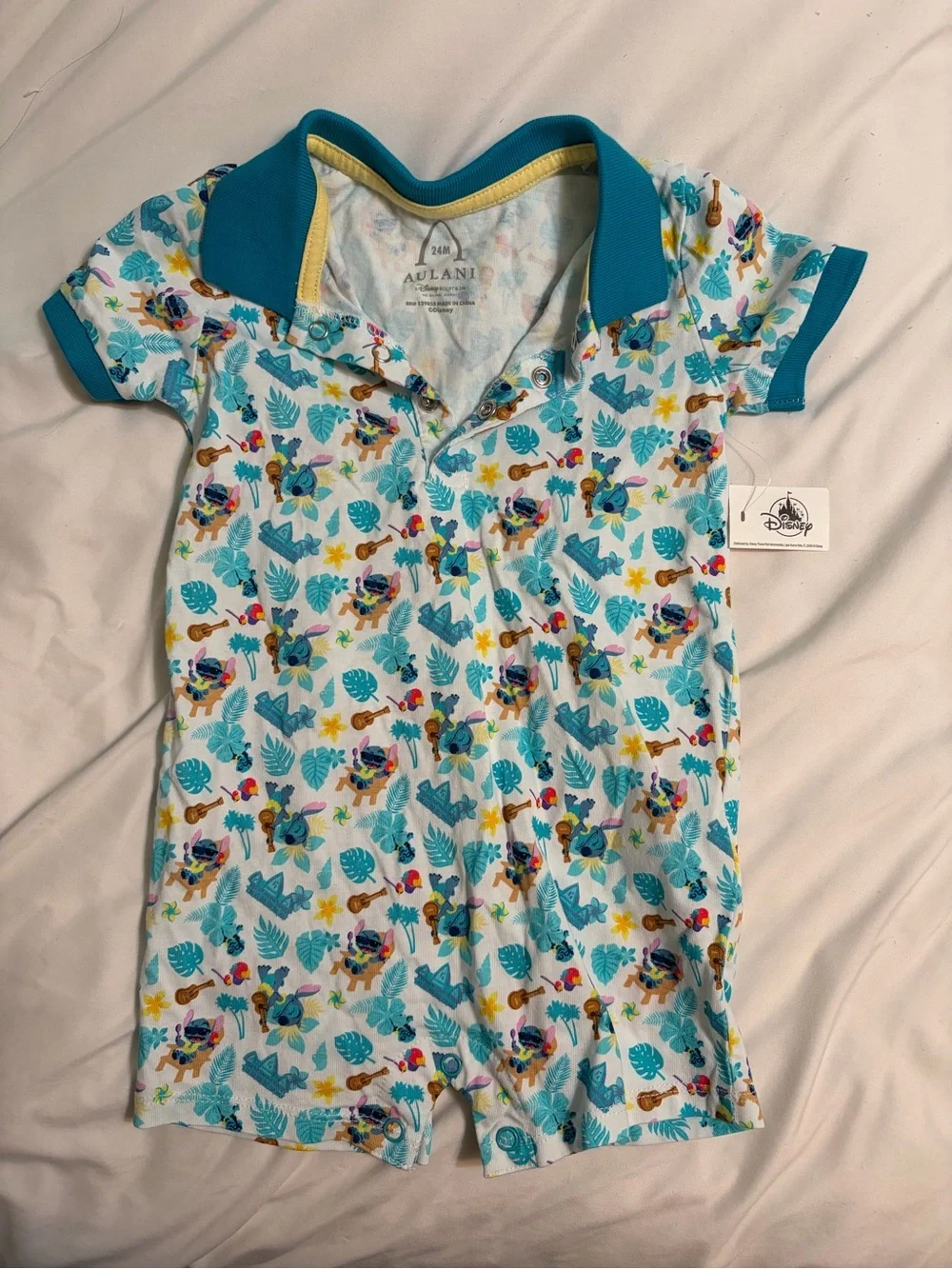 Disney Aulani Teal & Aqua Tropical Stitch Kids Pajama Romper